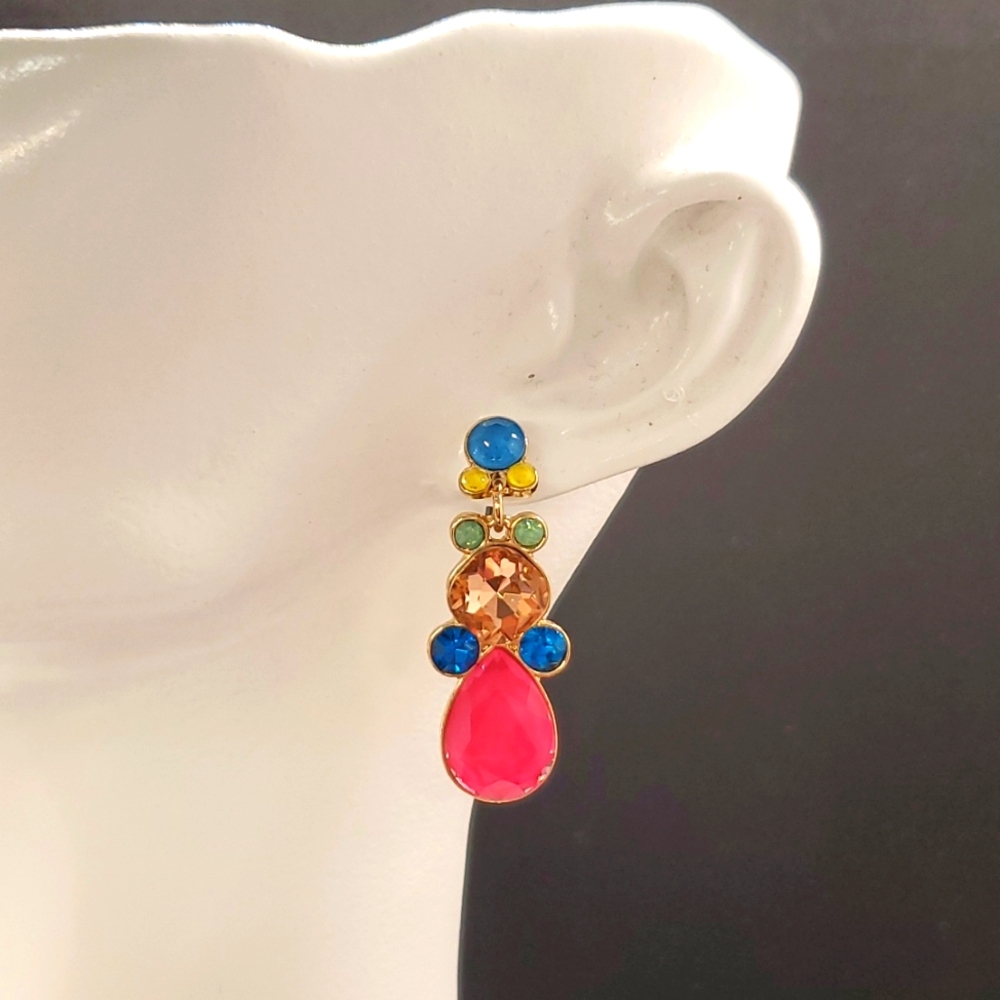 Kelly & Katie gold multicolored crystal dangle earrings NWT!